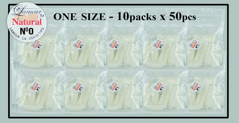 SIZE #0 - LAMOUR NATURAL TIP ONE SIZE - 10 PACKS (50 PER PACK)