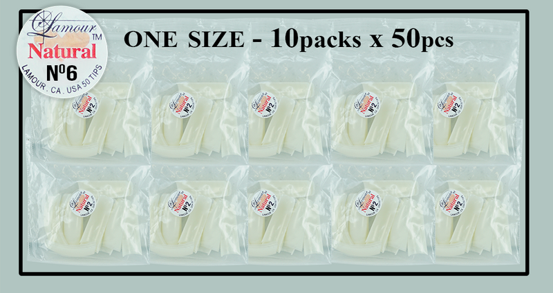 SIZE #6 - LAMOUR NATURAL TIP ONE SIZE - 10 PACKS (50 PER PACK)