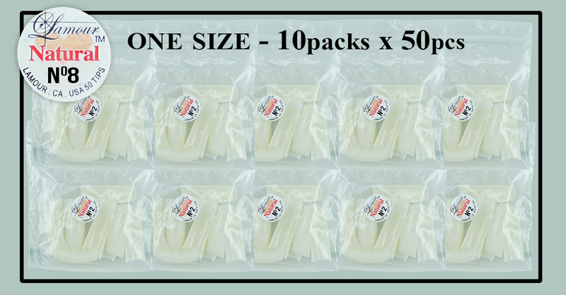 SIZE #8 - LAMOUR NATURAL TIP ONE SIZE - 10 PACKS (50 PER PACK) 