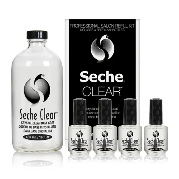 Seche Clear PRO Base Coat 16oz Refill Kit - 16oz + 4 bottles 0.5oz