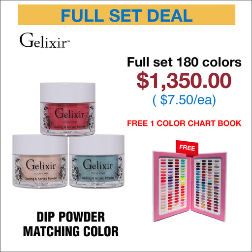 Gelixir Dip Powder Matching Color - Full Set 180 colors  w/ 1 Color Chart Book